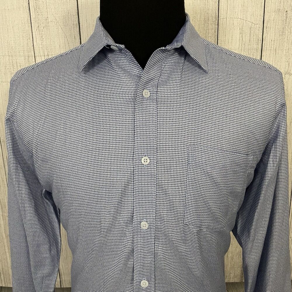 Johnston & Murphy Men's Large Blue Contrast Cuff Long Sleeve Button-Front Shirt